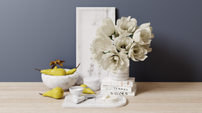 Marble Decorative Set For The Kitchen 3 With Flower Cheese And Pears