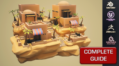 Stylized Blender to Unreal Engine 5 (UE5) Desert Environment Full Free YouTube Tutorial & Modular Pack