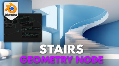 Thumbnail image of 'Blender 4 Procedural Stairs Geometry Node', featuring a user-friendly interface with curve line controls and a four-component setup for creating diverse staircase designs in 3D modelling.