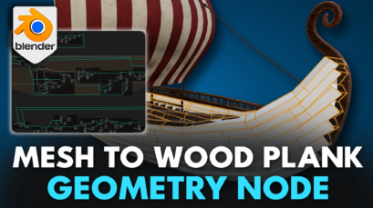 A screenshot showcasing the Blender 4 Mesh to Wooden Planks Geometry Node in action, highlighting its capability to transform meshes into realistic wooden plank textures.